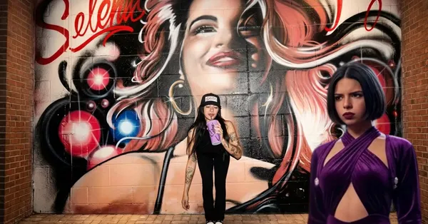 Cazzu en el mural de Selena Quintanilla y Ángela Aguilar