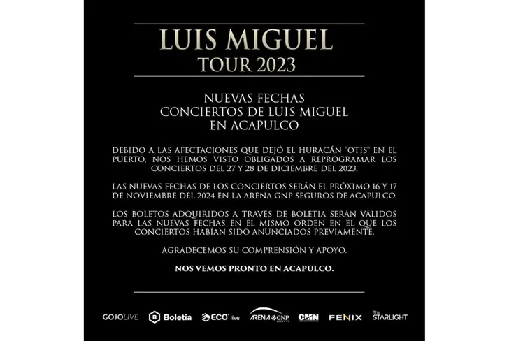 Comunicado conciertos de Luis Miguel