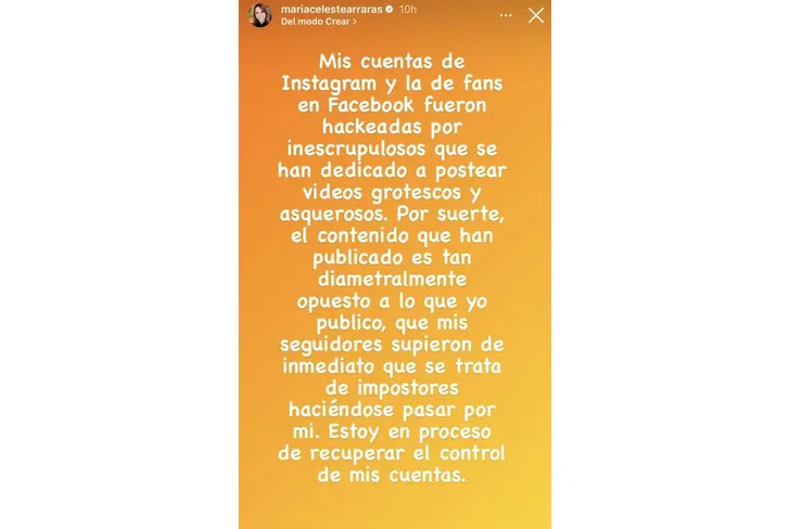 Vía Instagram stories María Celeste Arrarás