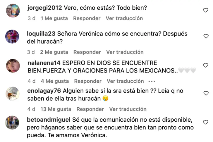 Comentarios vía Instagram Verónica Castro