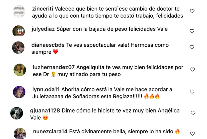 Comentarios vía Instagram Angélica Vale