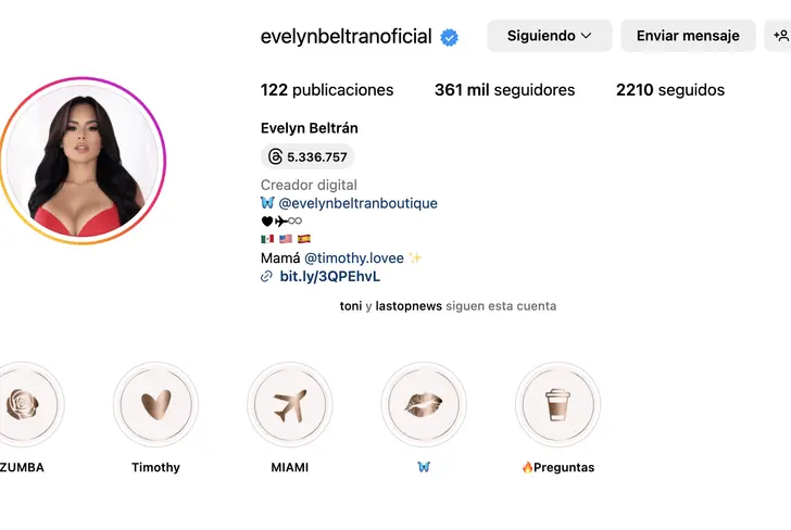 Vía Instagram Evelyn Beltrán