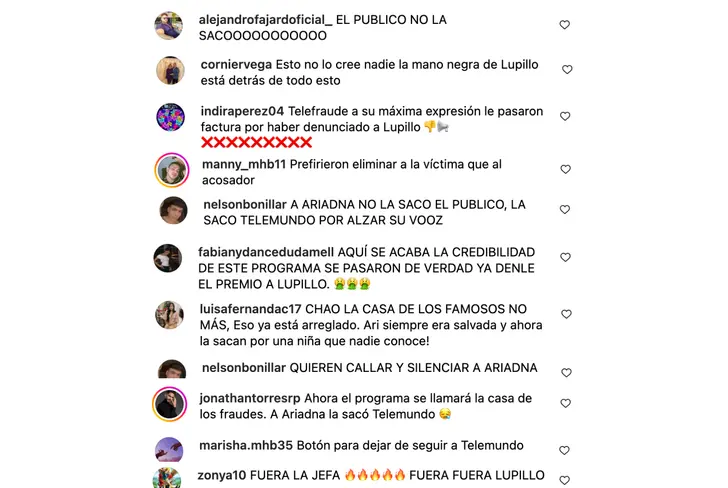 Comentarios vía Instagram Telemundo Realities